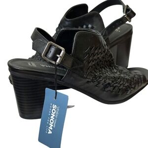 Sonoma‎ Goods For Life Women's Black Woven Open Toe Slingback Heeled Sandals